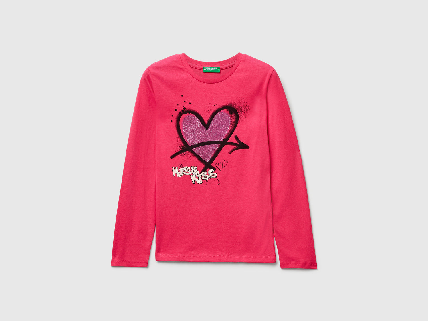 Maglietta con stampa glitter da bambina fucsia | Benetton Outlet