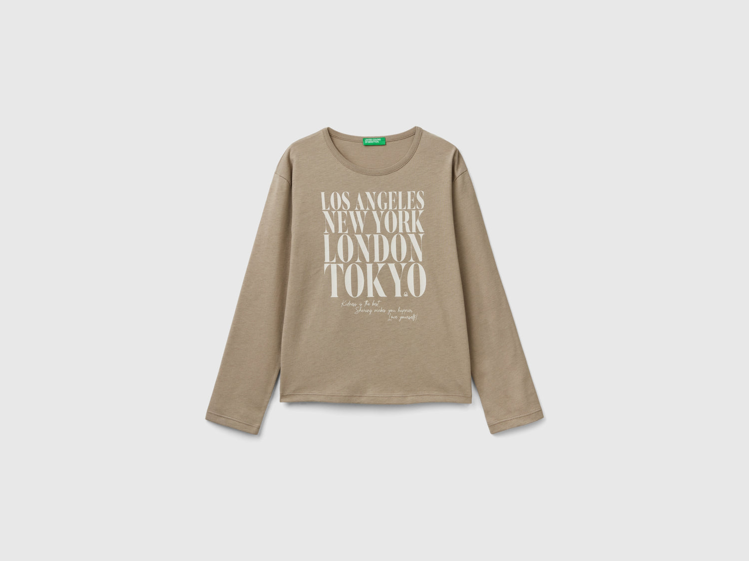 Maglietta con stampa slogan da bambina tortora | Benetton Outlet