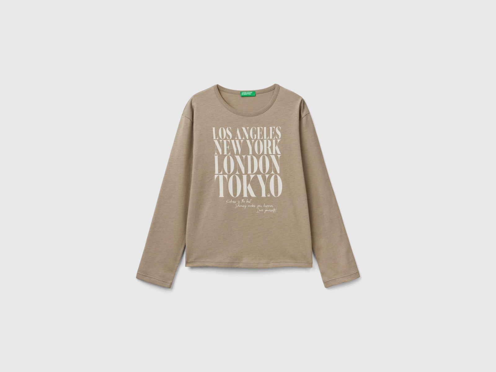 Maglietta con stampa slogan da bambina tortora | Benetton Outlet