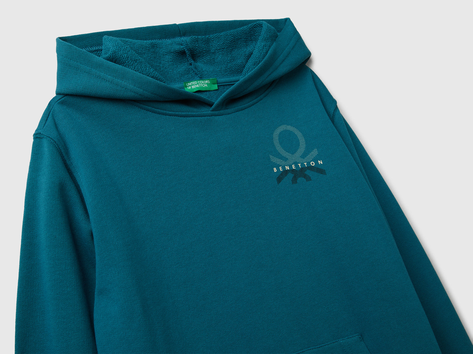 Felpa con cappuccio in cotone da bambino verde ottanio 3 | Benetton Outlet