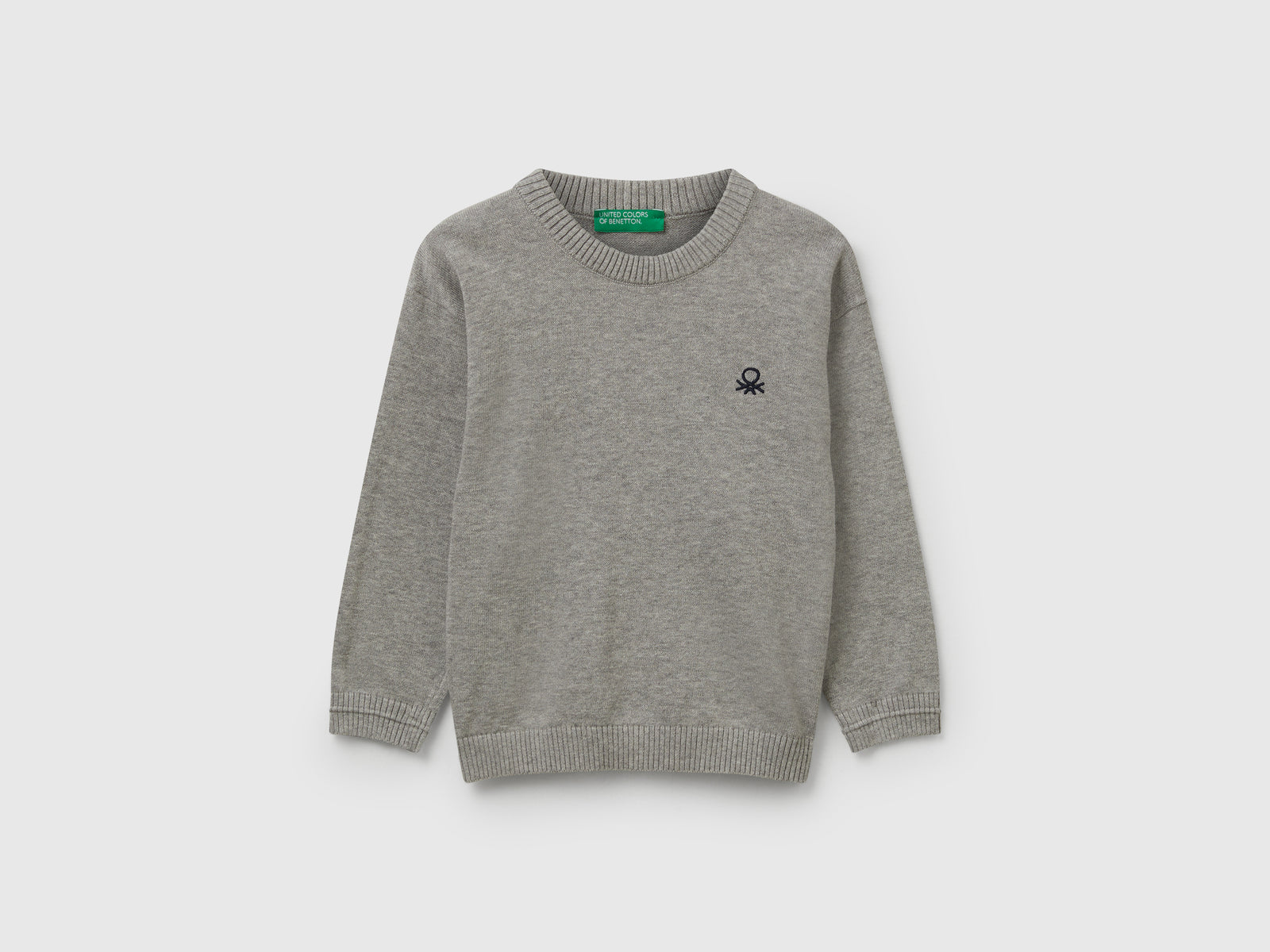 Maglioncino in puro cotone con logo da bimbo grigio chiaro | Benetton Outlet