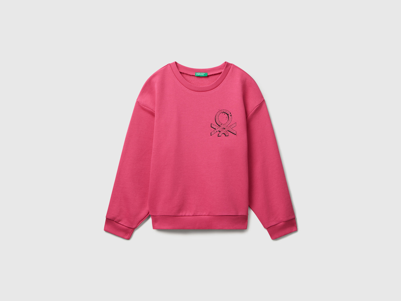 Felpa con stampa logo glitter da bambina fucsia | Benetton Outlet