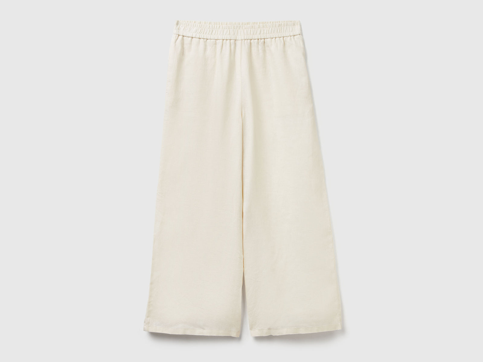 Pantaloni ampi in puro lino da donna bianco panna | Benetton Outlet
