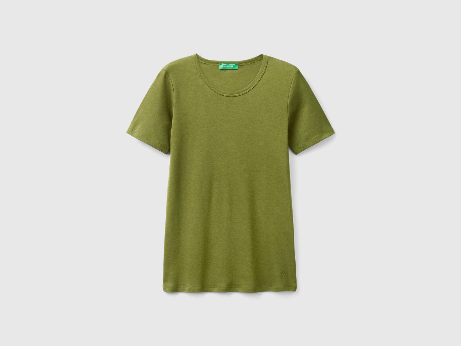 T-shirt in cotone a fibra lunga da donna verde militare | Benetton Outlet