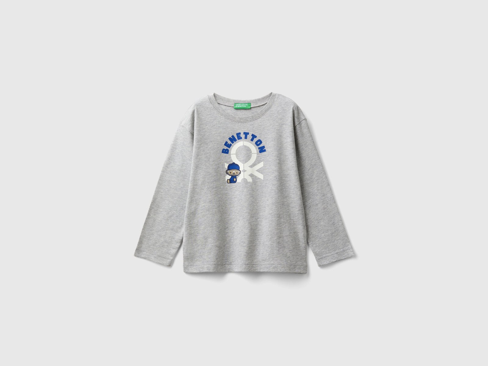 T-shirt manica lunga in cotone bio da bimbo grigio chiaro | Benetton Outlet