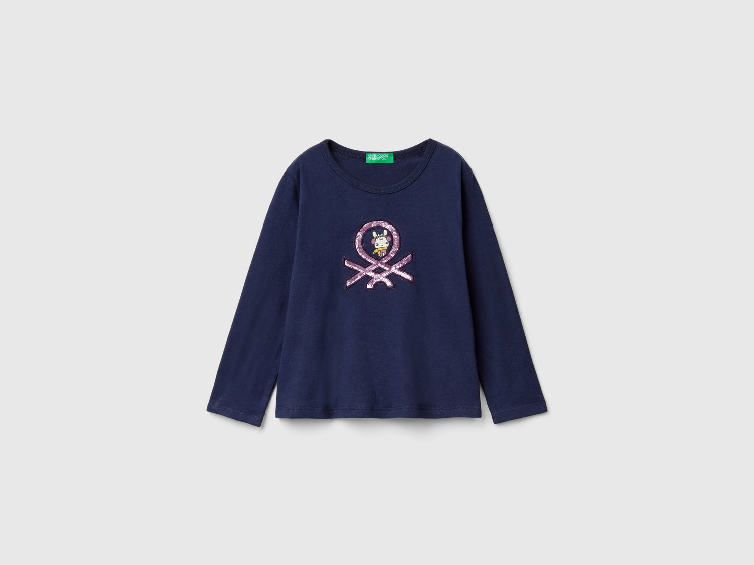 T-shirt con stampa e paillettes da bimba blu scuro | Benetton Outlet