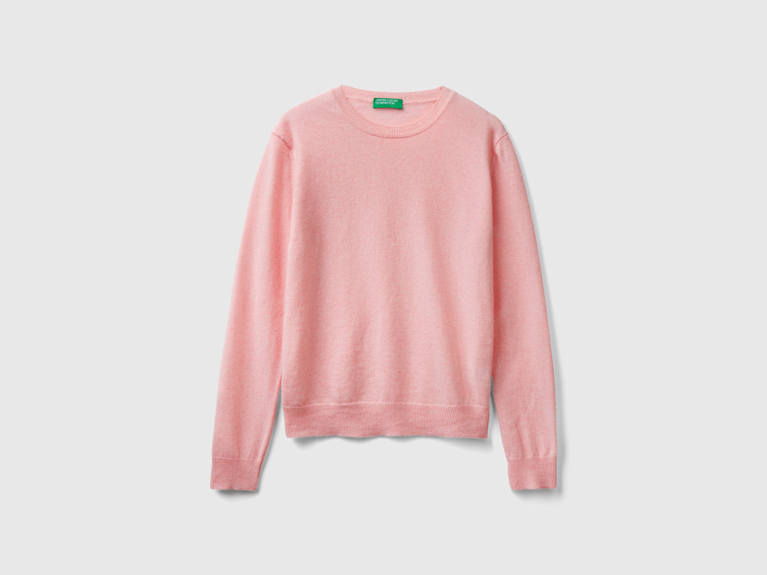 Maglia girocollo in lana Merino da donna rosa pastello | Benetton Outlet