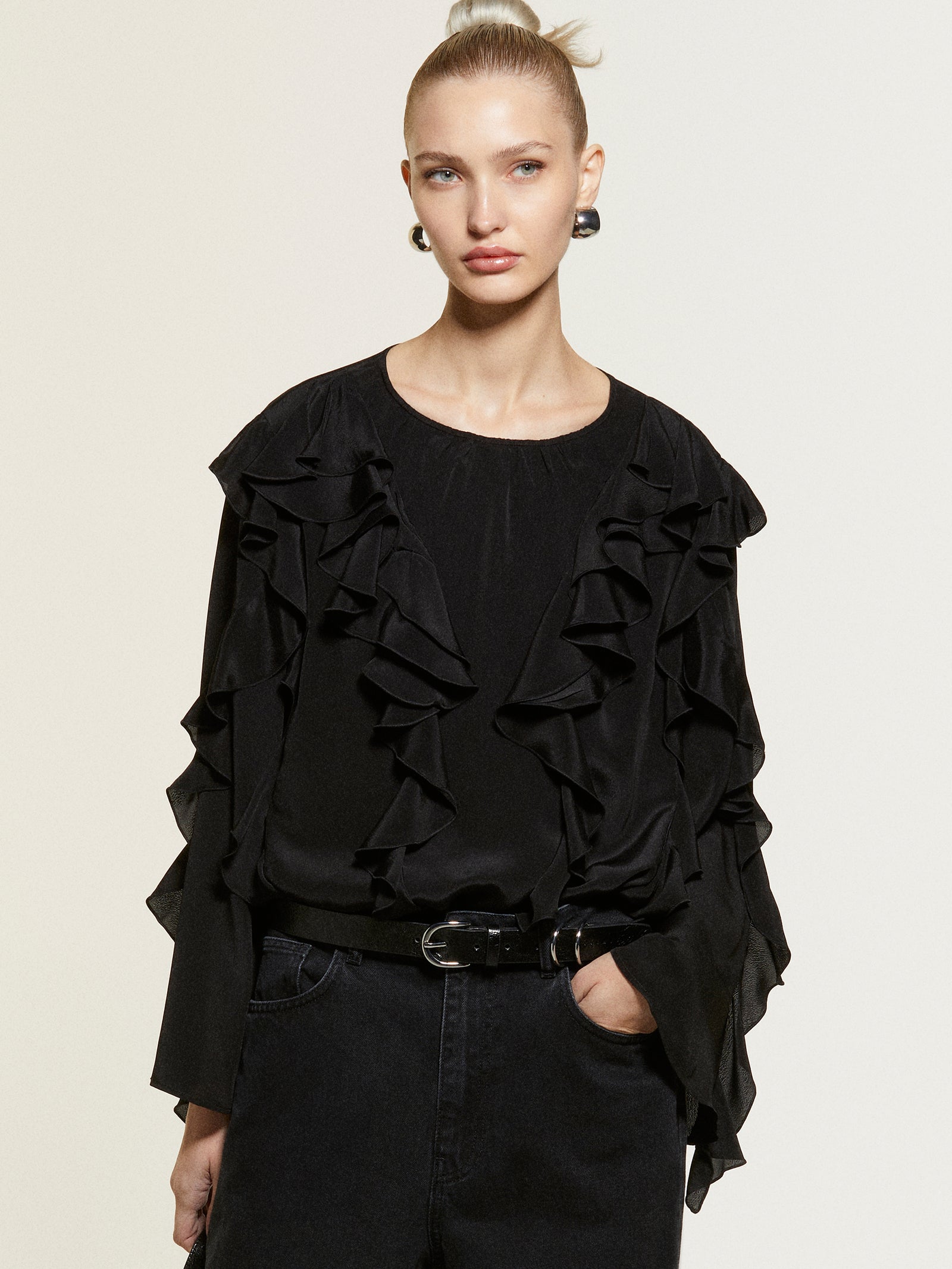 Blusa con rouches da donna nero 4 | Sisley Outlet