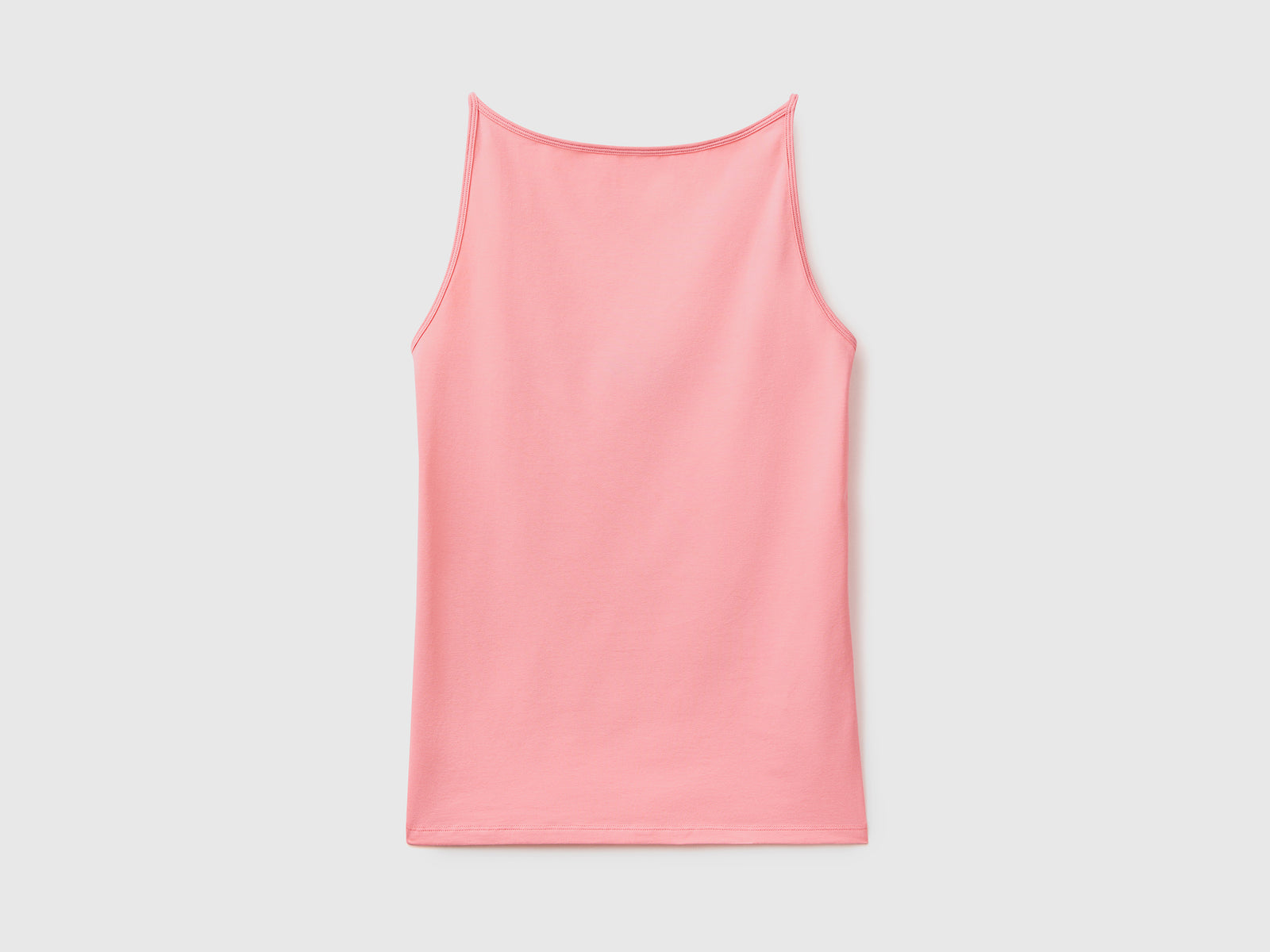 Top smanicato in cotone elasticizzato dalla vestibilità aderente da donna rosa | Benetton Outlet