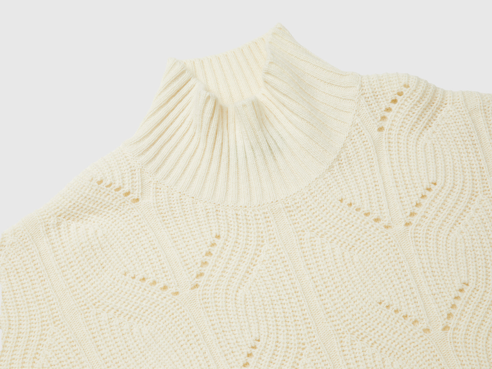 Dolcevita lavorato in misto lana da donna bianco panna 3 | Benetton Outlet