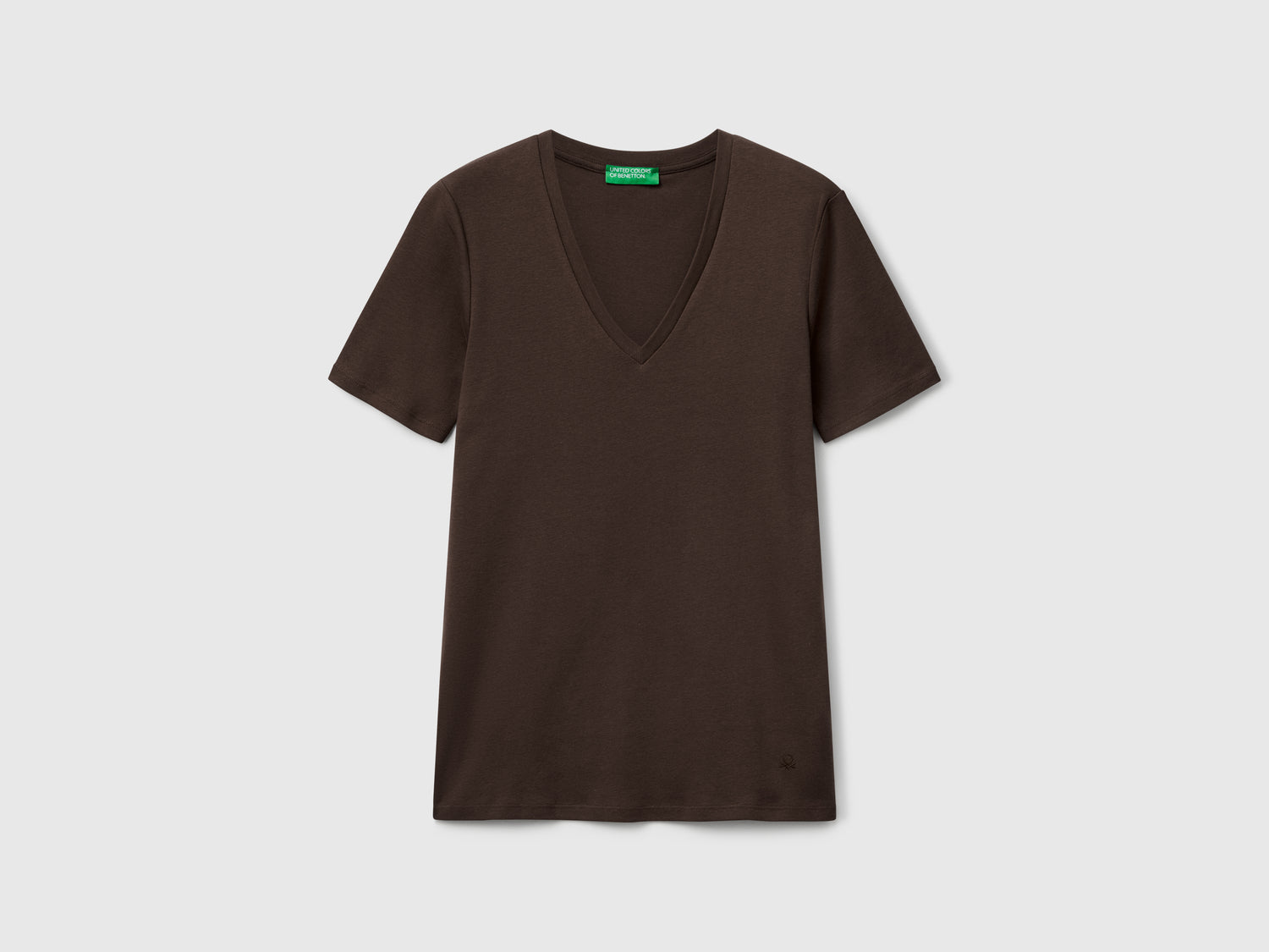 T-shirt in puro cotone con scollo a V da donna marrone | Benetton Outlet
