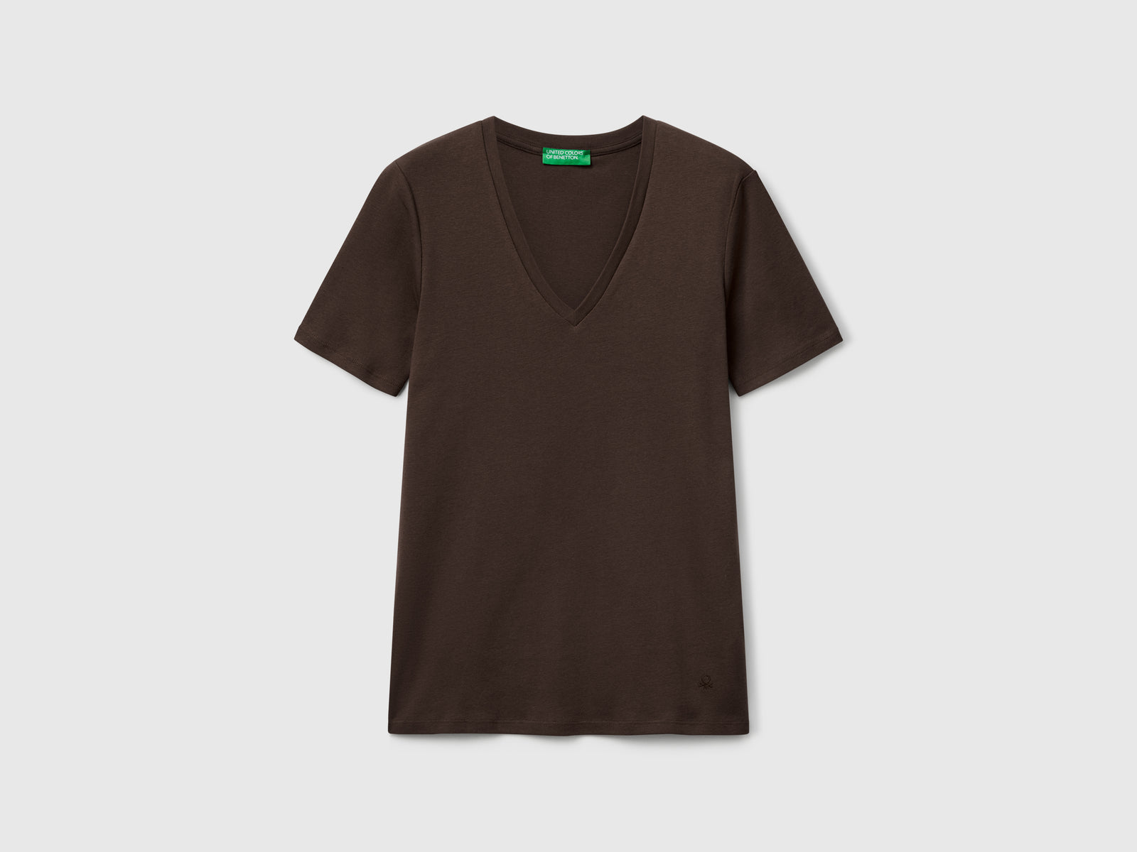 T-shirt in puro cotone con scollo a V da donna marrone | Benetton Outlet