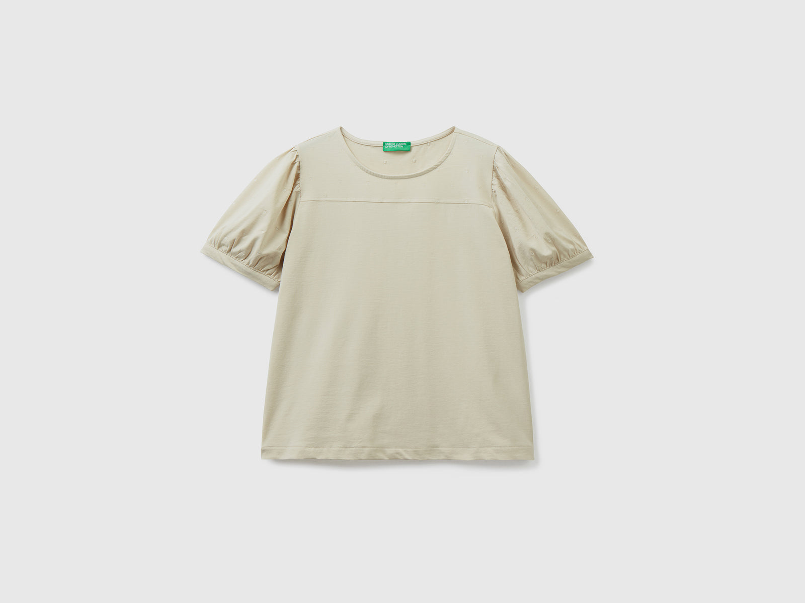 T-shirt girocollo realizzata in puro cotone leggero da donna beige | Benetton Outlet