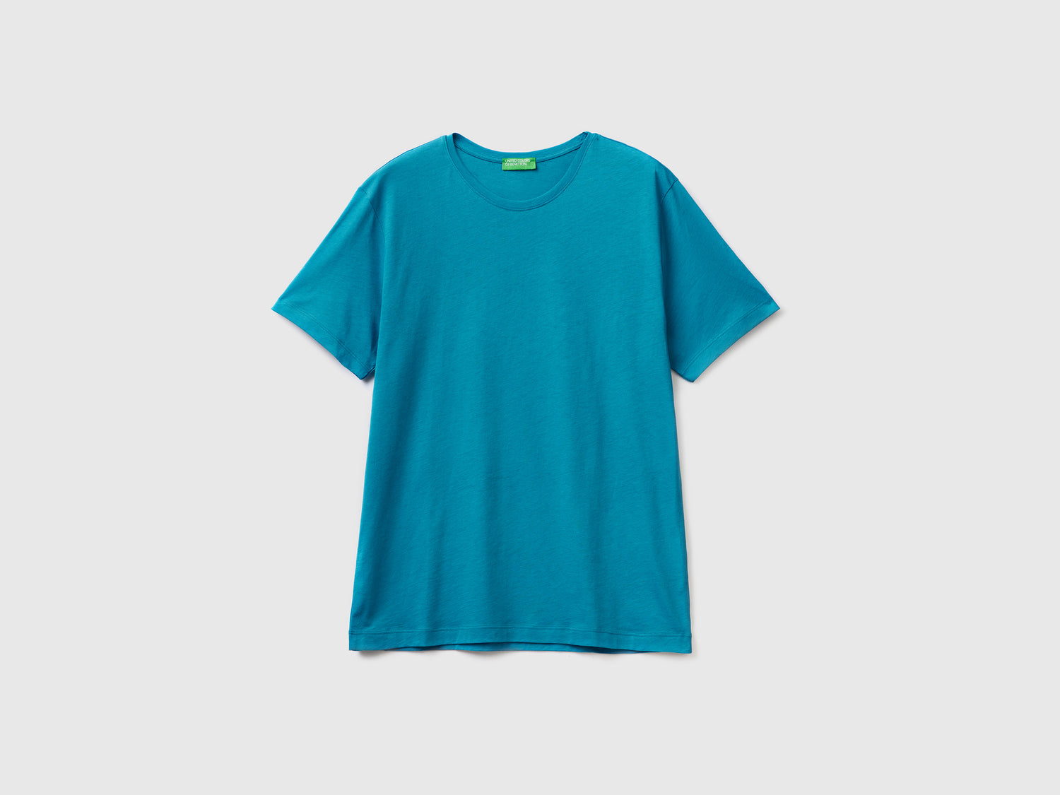 T-shirt girocollo a manica corta in puro cotone leggero da uomo turchese | Benetton Outlet