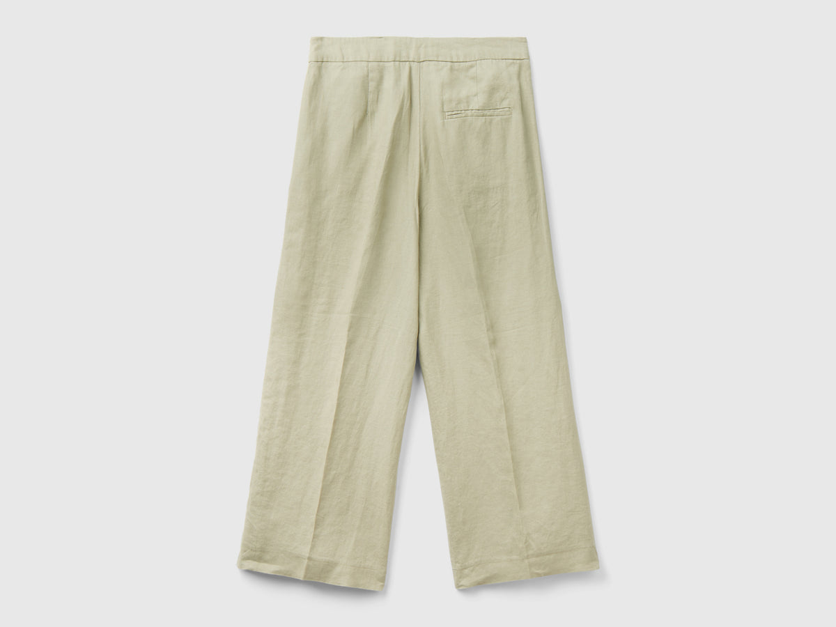 Pantaloni cropped in puro lino