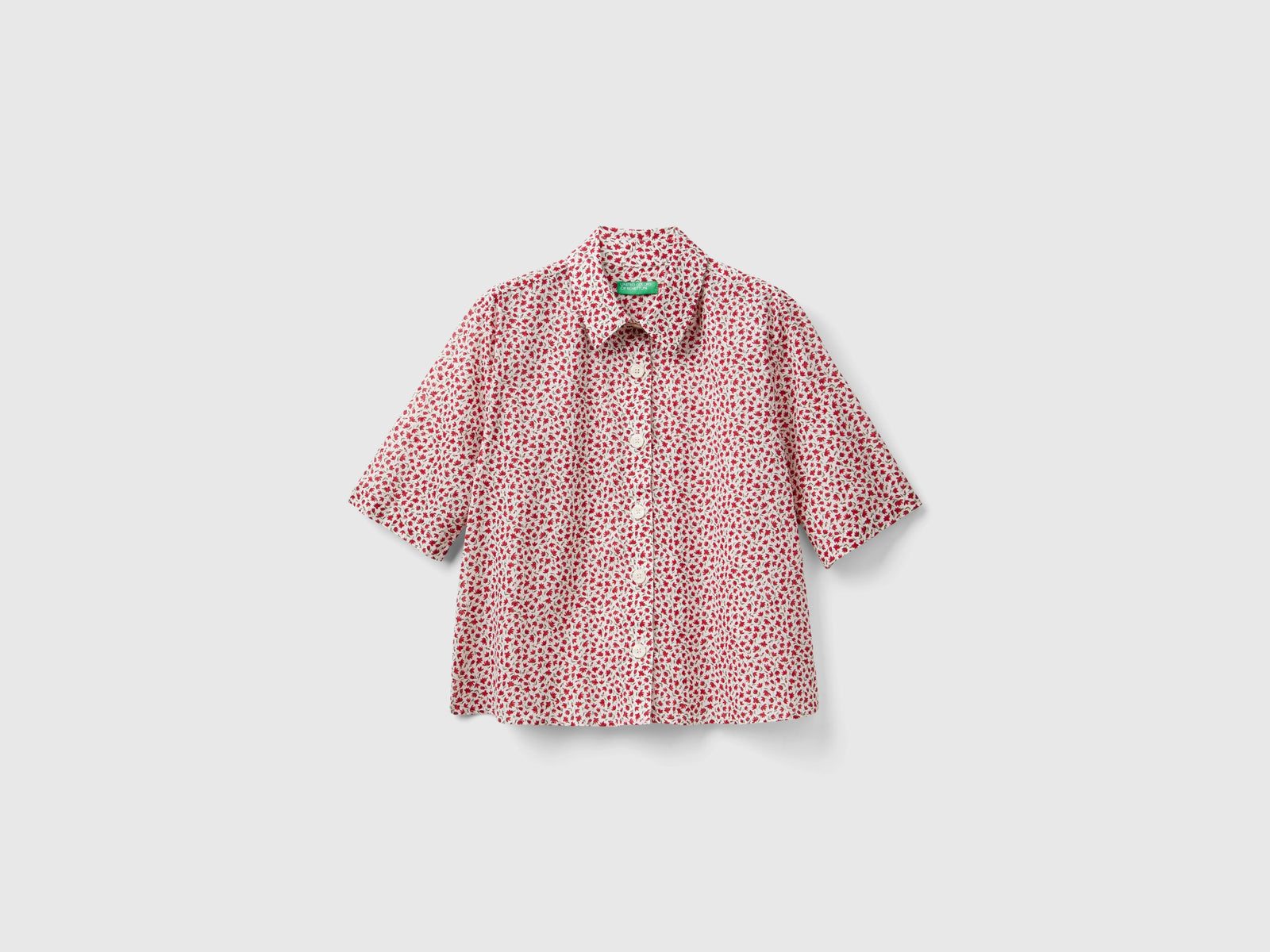 Camicia fantasia a manica corta da donna bianco panna | Benetton Outlet