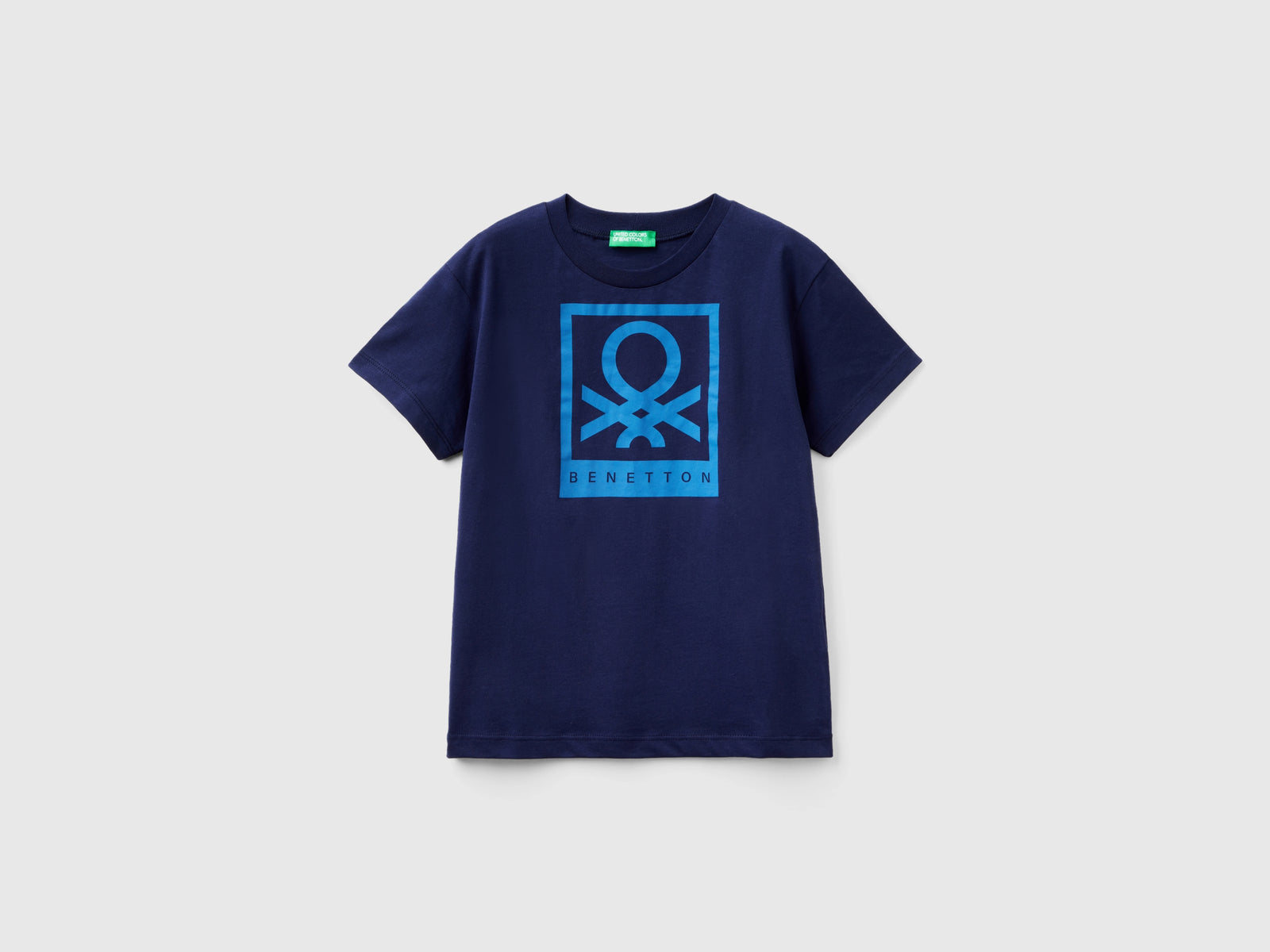 T-shirt 100% cotone con logo da bambino blu scuro | Benetton Outlet