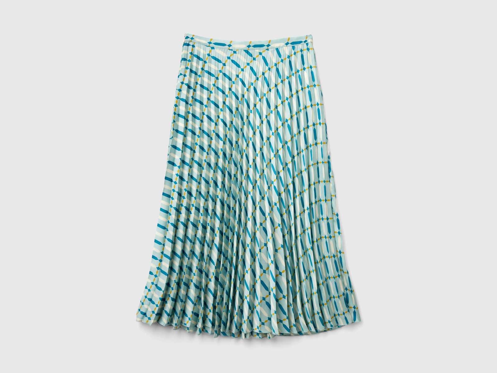 Gonna plissettata con fantasia geometrica da donna verde acqua 2 | Benetton Outlet