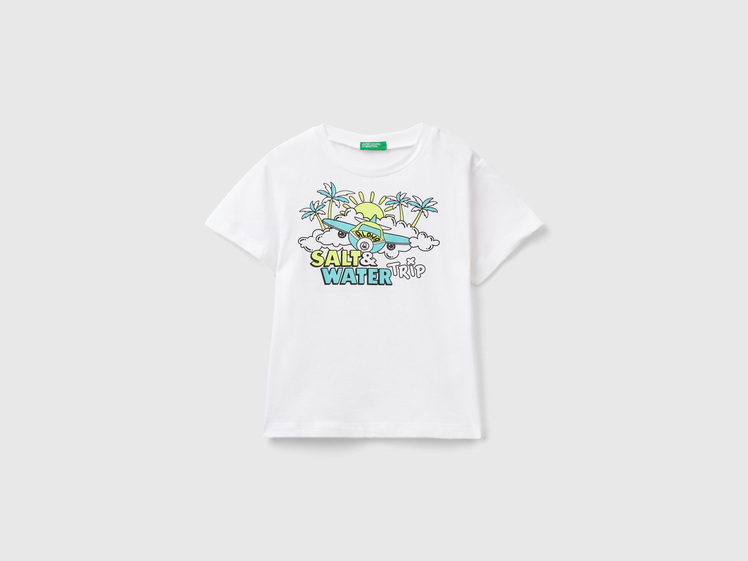 T-shirt con stampa e dettagli fluo da bimbo bianco | Benetton Outlet