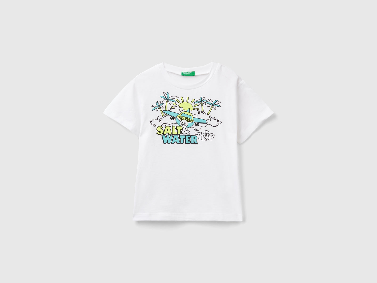 T-shirt con stampa e dettagli fluo da bimbo bianco | Benetton Outlet