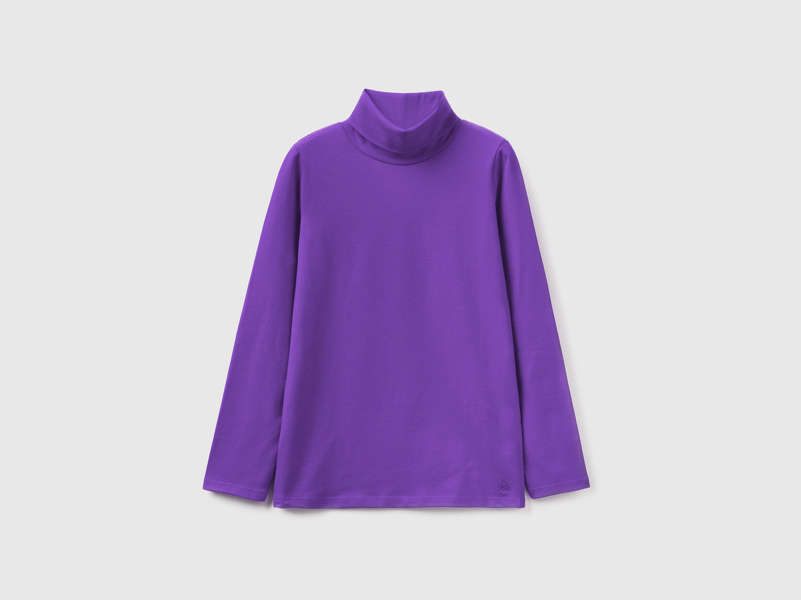 T-shirt stretch con collo alto da bambina viola | Benetton Outlet