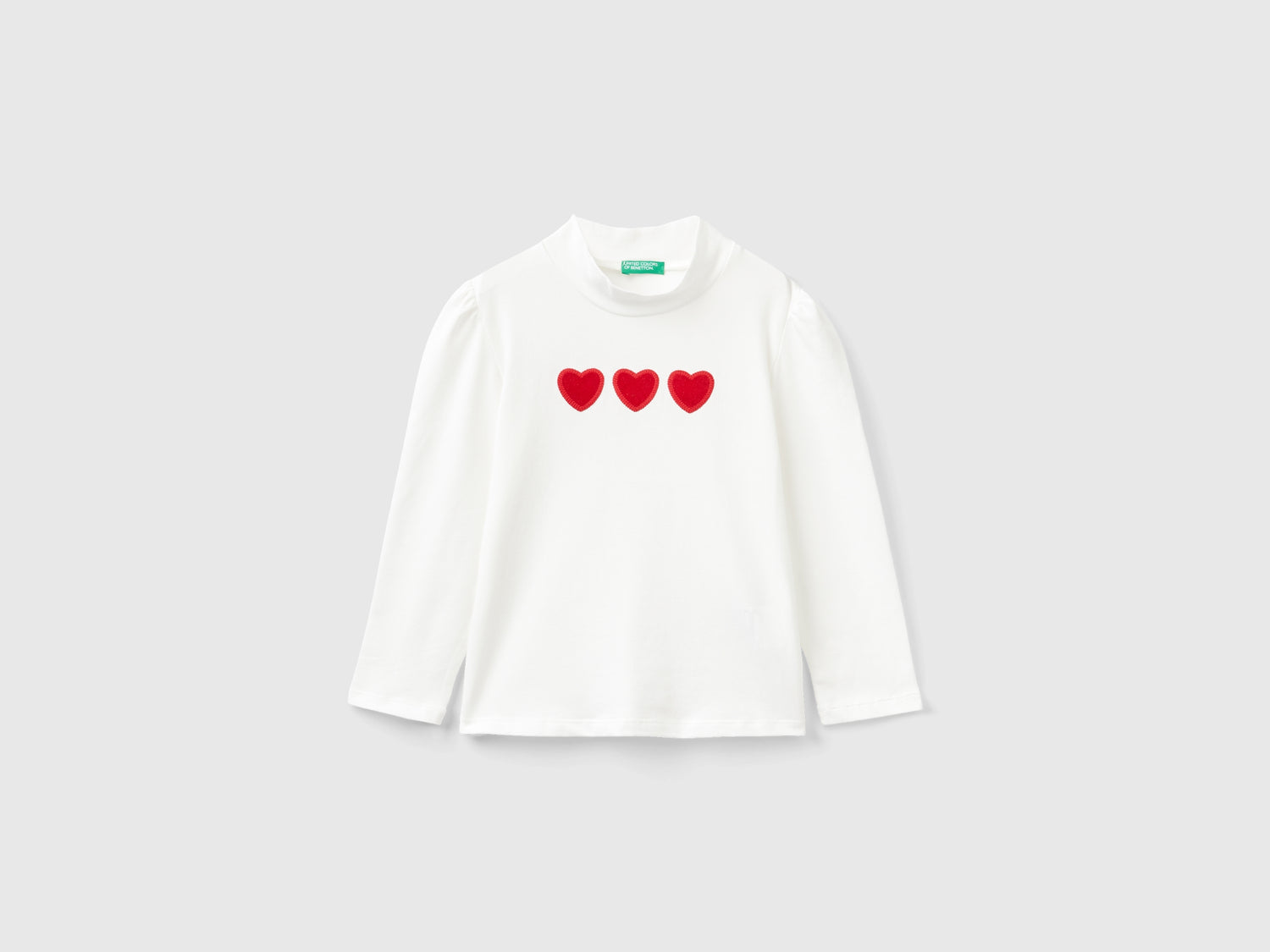 T-shirt con patch cuori in velluto da bimba bianco | Benetton Outlet