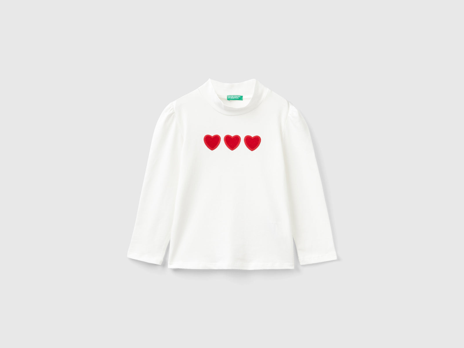 T-shirt con patch cuori in velluto da bimba bianco | Benetton Outlet
