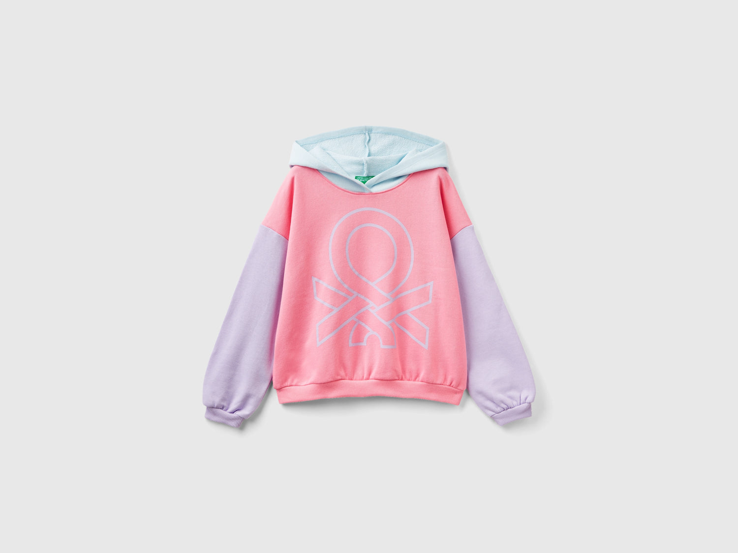 Felpa con cappuccio e maxi logo da bambina rosa | Benetton Outlet