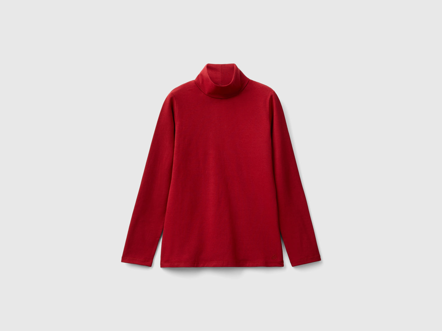 T-shirt stretch con collo alto da bambina rosso | Benetton Outlet