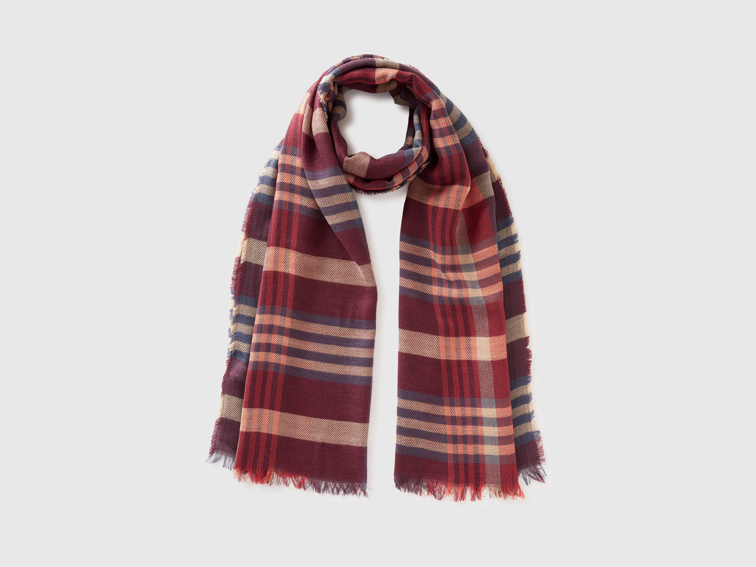 Sciarpa a quadri jacquard da uomo bordeaux | Benetton Outlet