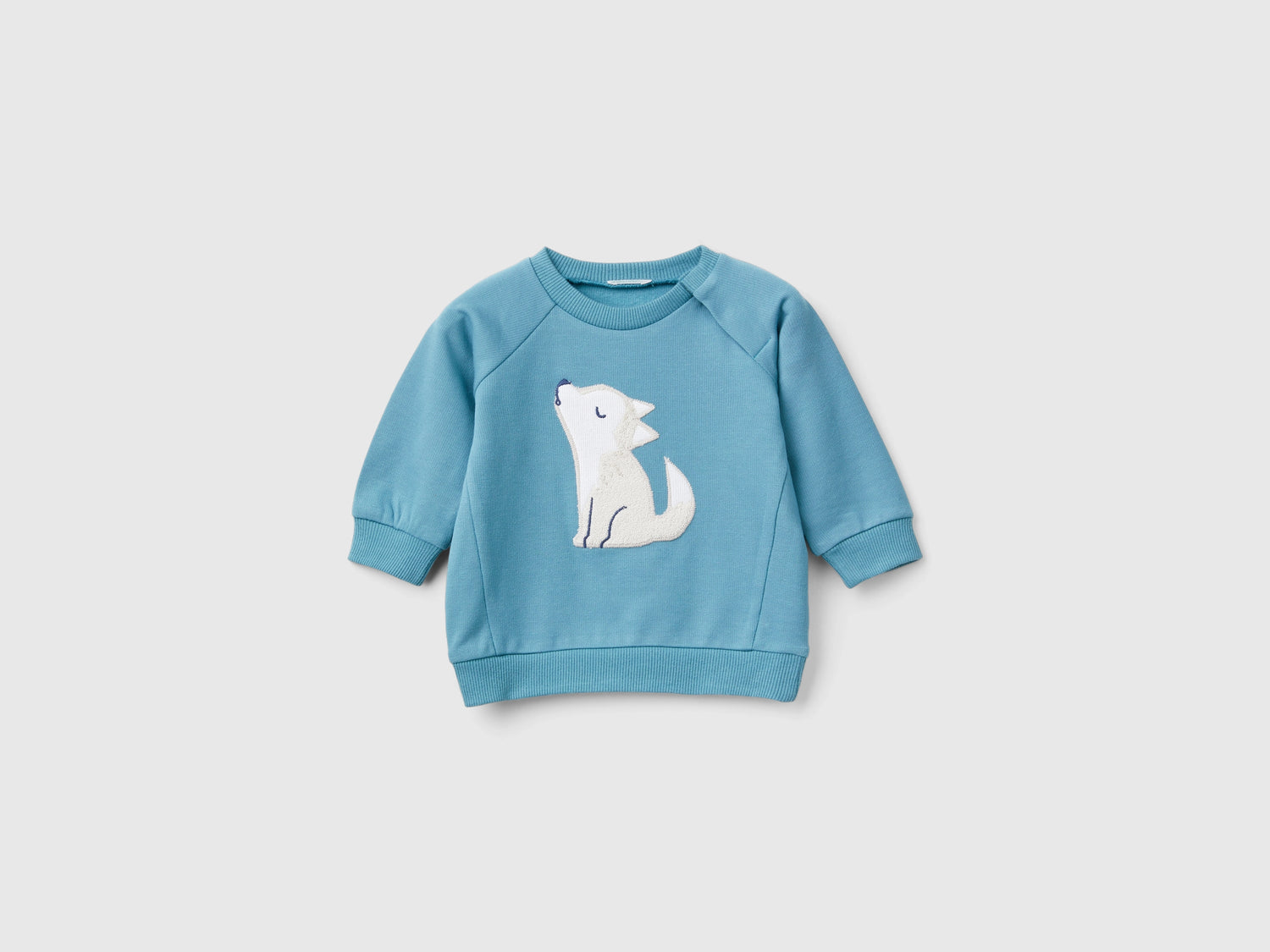 Felpa con ricamo animaletto da neonato verde ottanio | Benetton Outlet