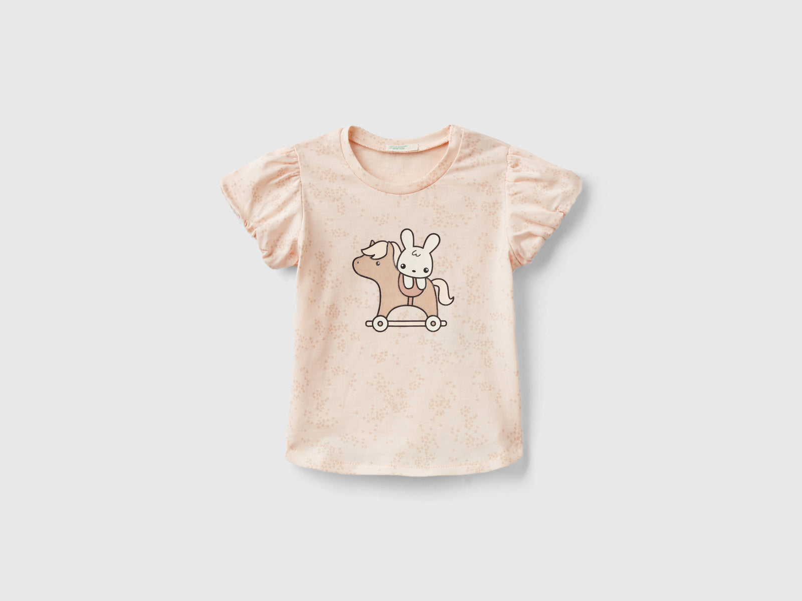 T-shirt con stampa coniglietto da neonato pesca | Benetton Outlet