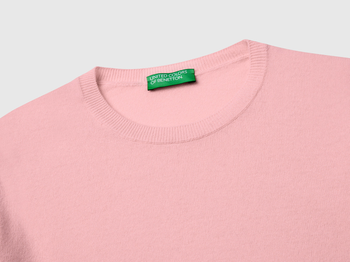 Maglia girocollo rosa cipria in lana Merino
