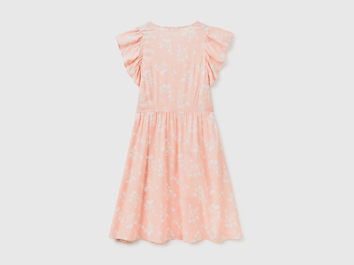 Vestito corto con scollo a V in tessuto fluido e leggero di pura viscosa