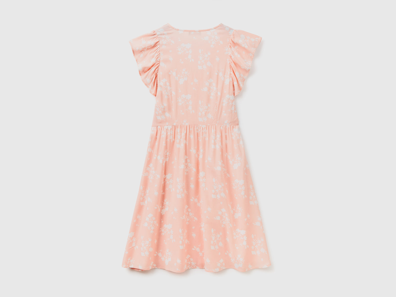 Vestito corto con scollo a V in tessuto fluido e leggero di pura viscosa da donna rosa tenue 2 | Benetton Outlet