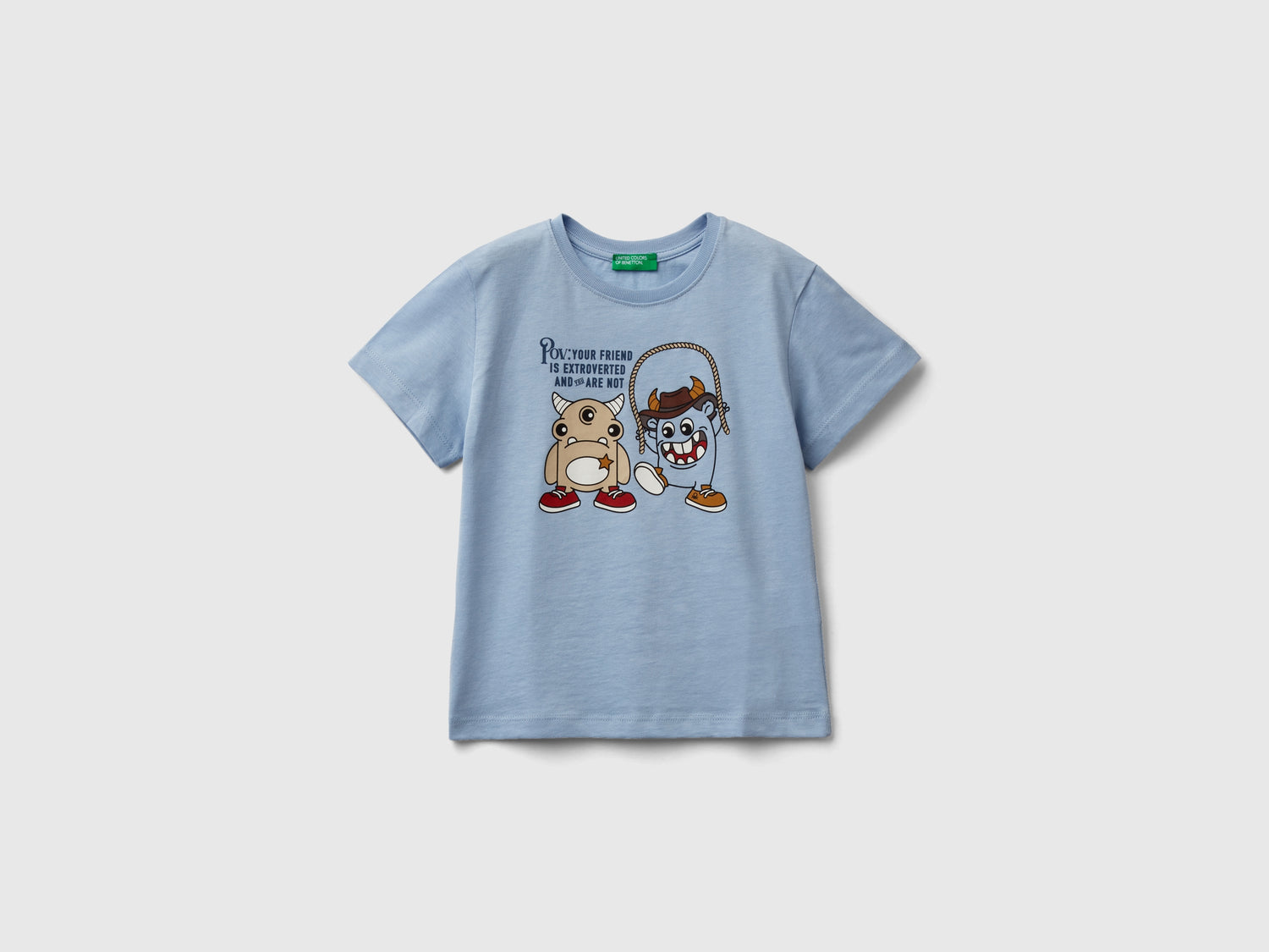 Maglietta con stampa animaletti da bimbo celeste | Benetton Outlet