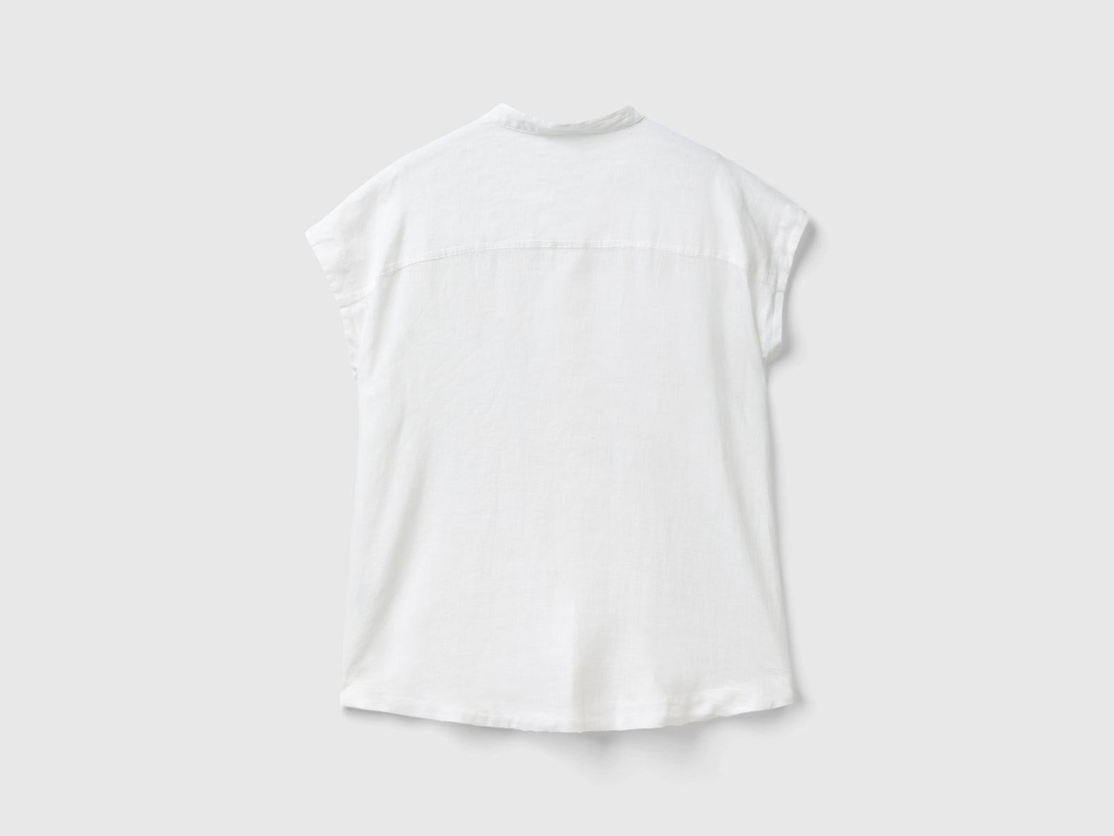 Camicia alla coreana in puro lino da donna bianco 2 | Benetton Outlet