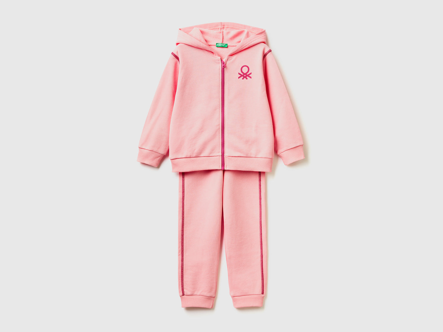 Tuta in felpa 100% cotone da bimbo rosa | Benetton Outlet