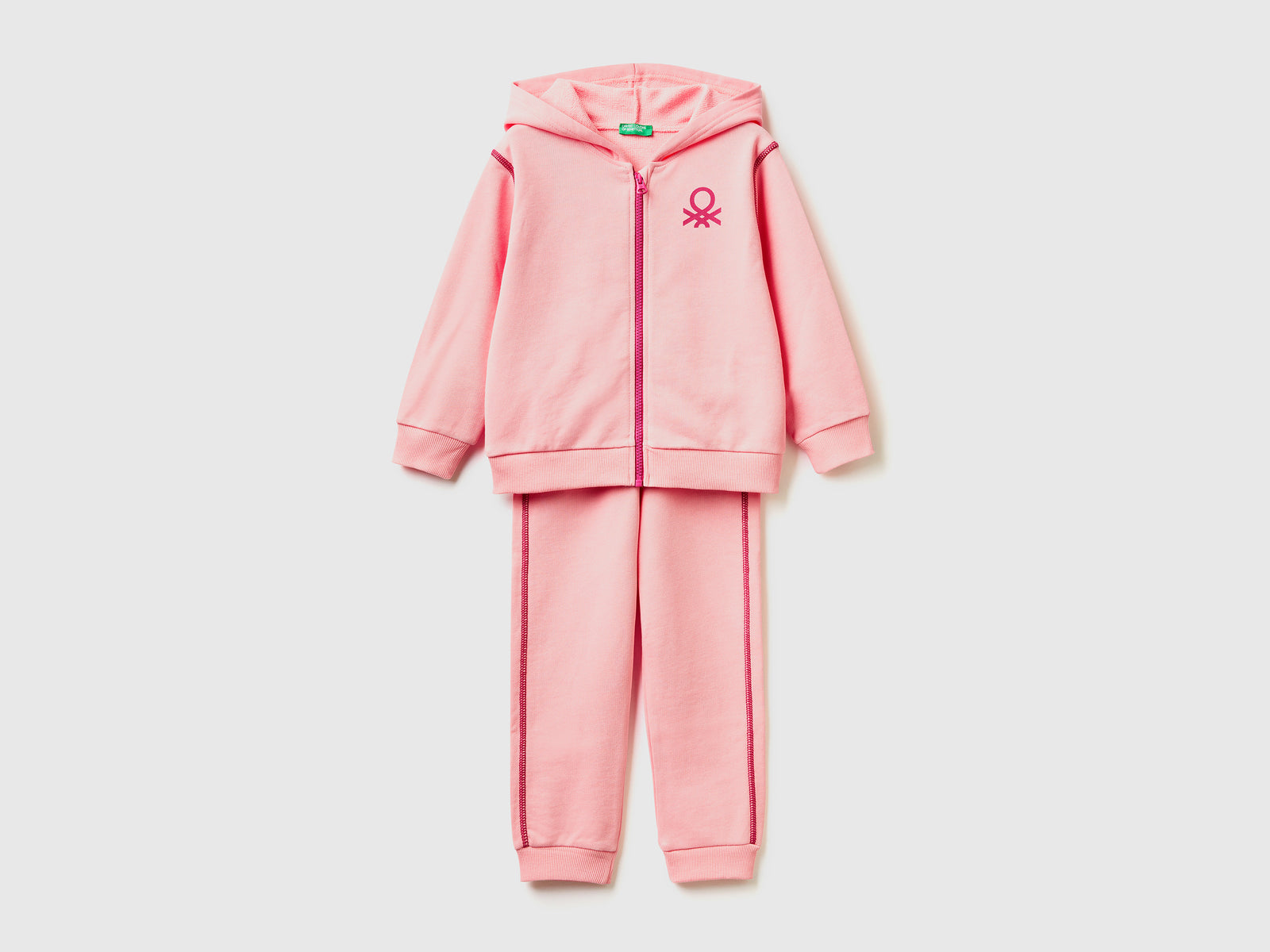 Tuta in felpa 100% cotone da bimbo rosa | Benetton Outlet