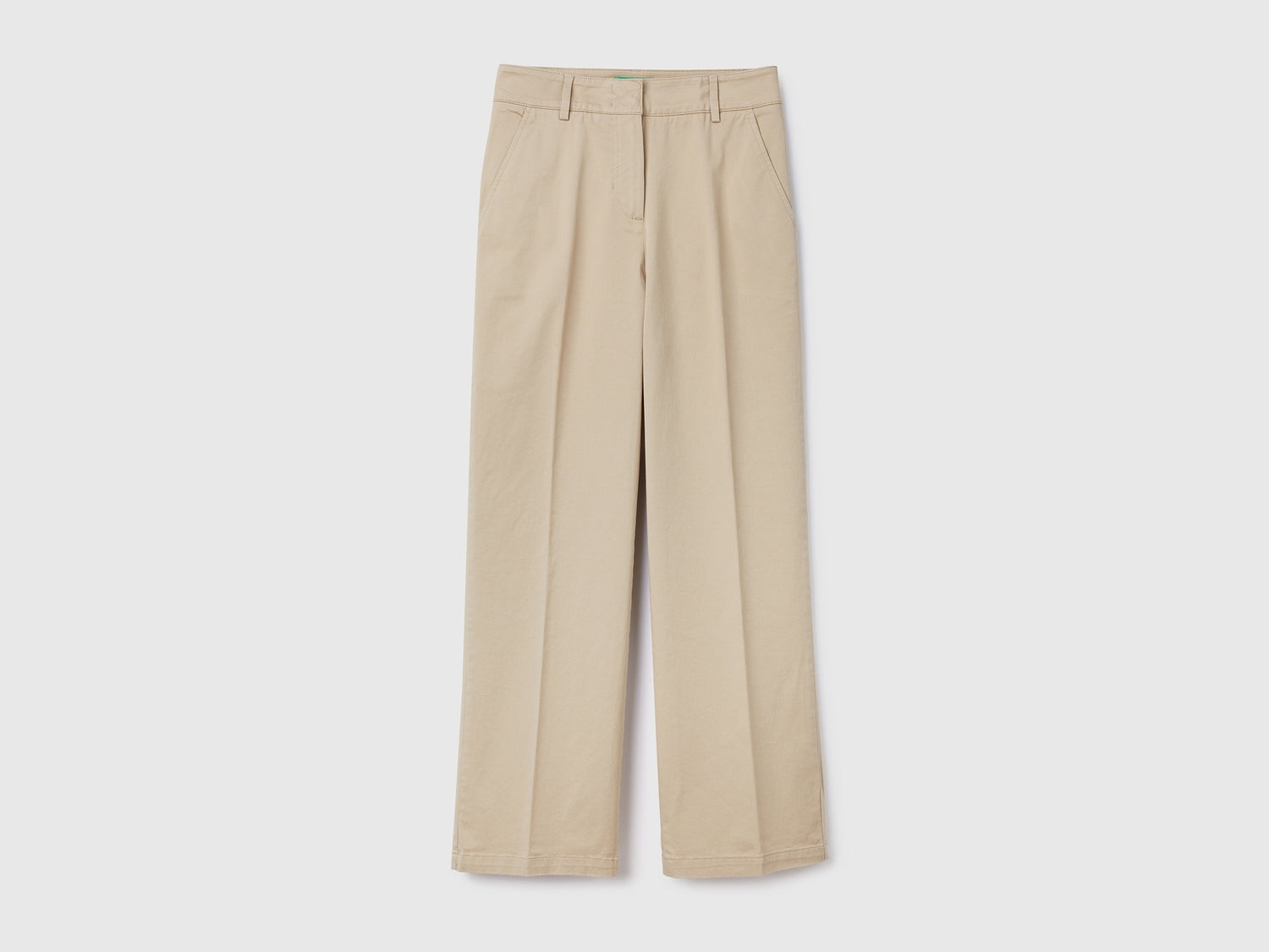 Pantaloni lunghi in twill di cotone elasticizzato da donna beige | Benetton Outlet