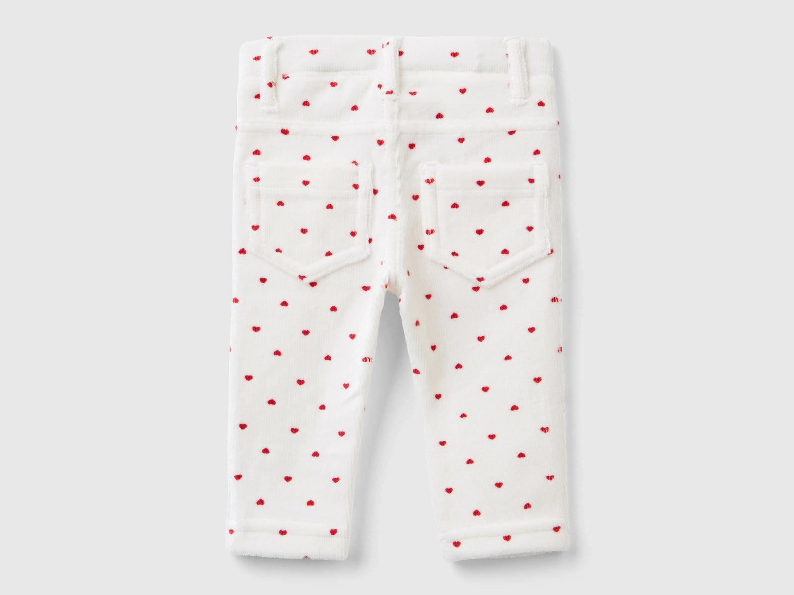 Pantaloni con stampa cuori in ciniglia da neonato bianco 2 | Benetton Outlet