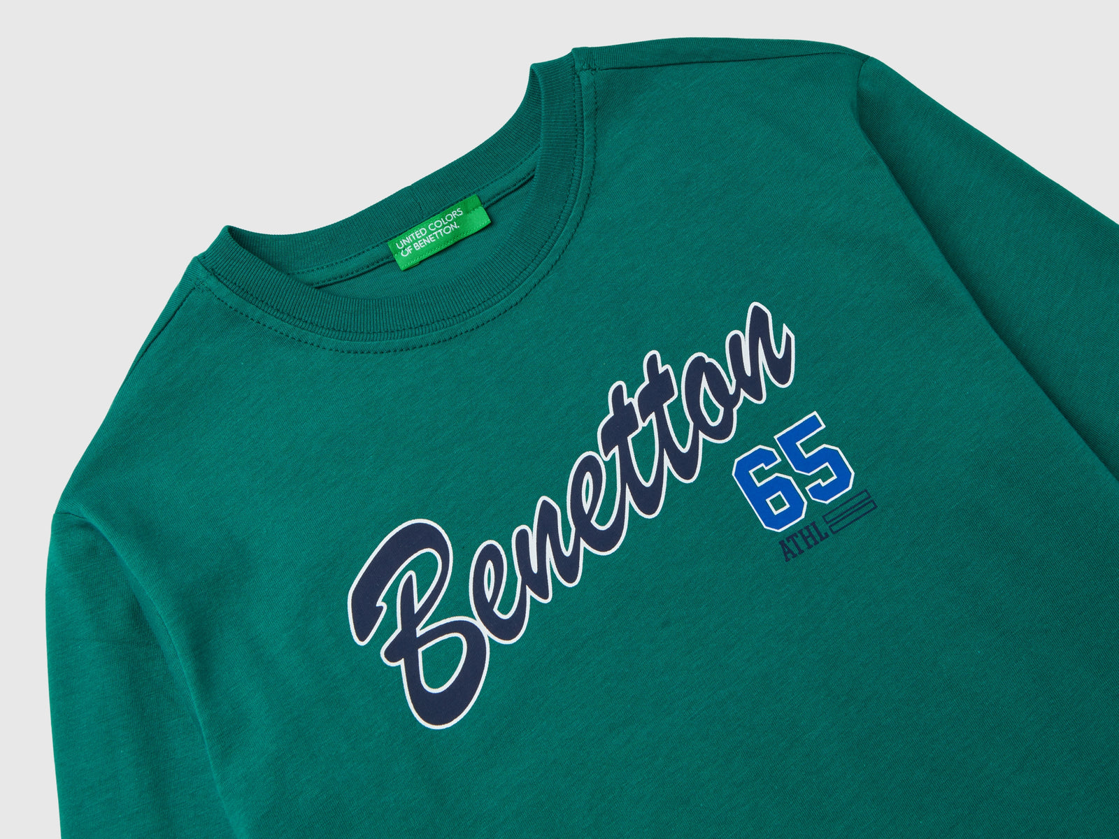 T-shirt manica lunga 100% cotone bio da bambino verde scuro 3 | Benetton Outlet