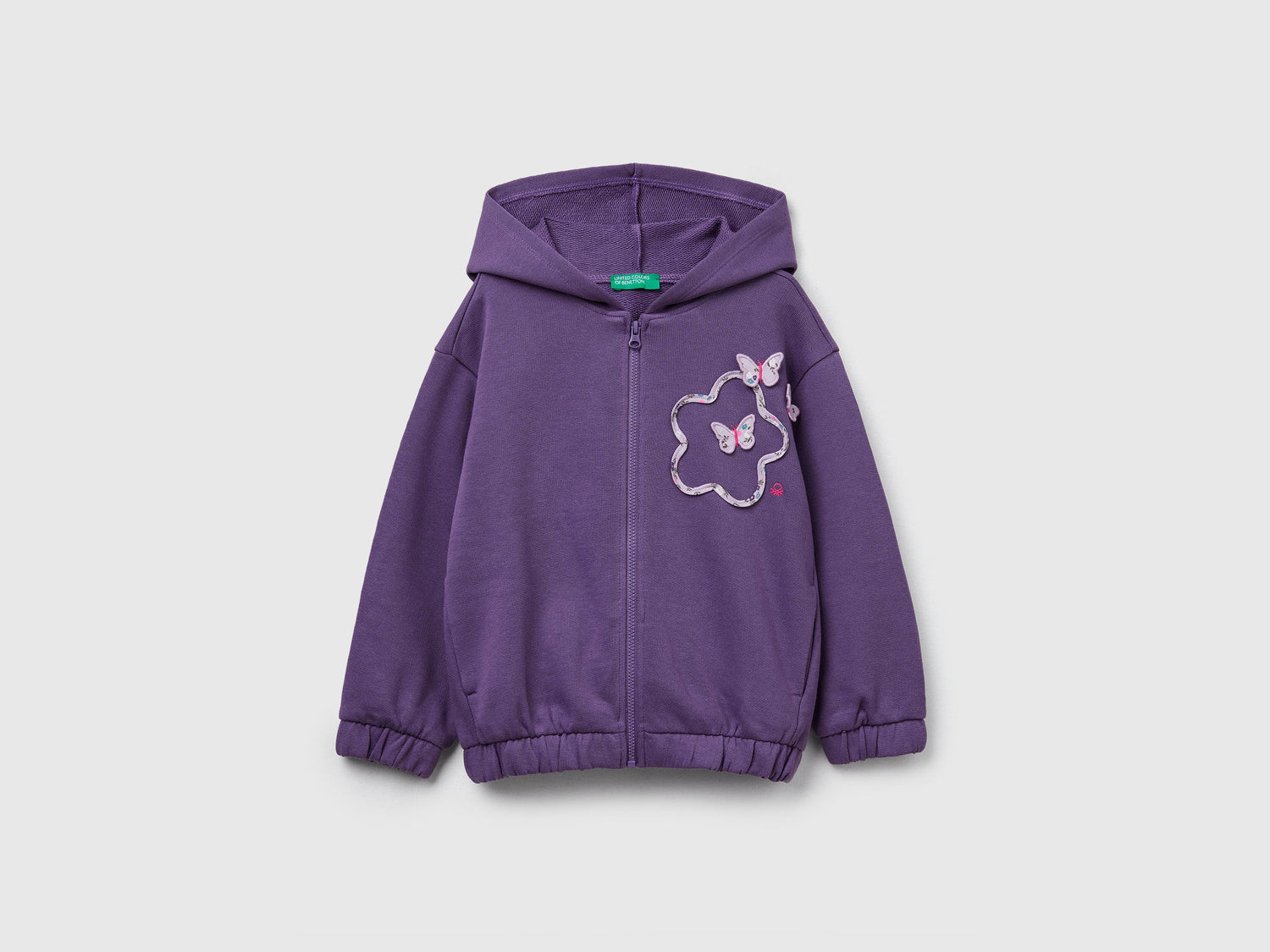 Felpa con cappuccio e paillettes da bimba viola | Benetton Outlet