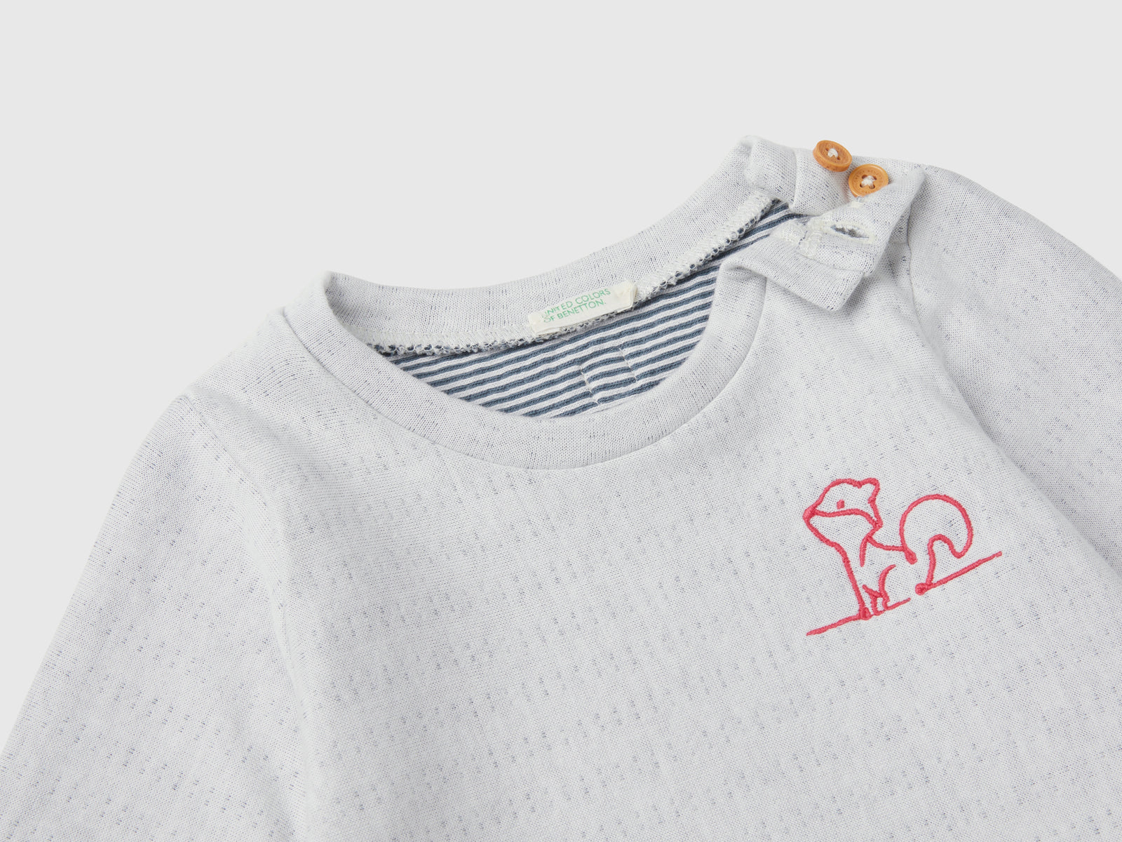 Felpa a righe con ricamo da neonato bianco panna 3 | Benetton Outlet