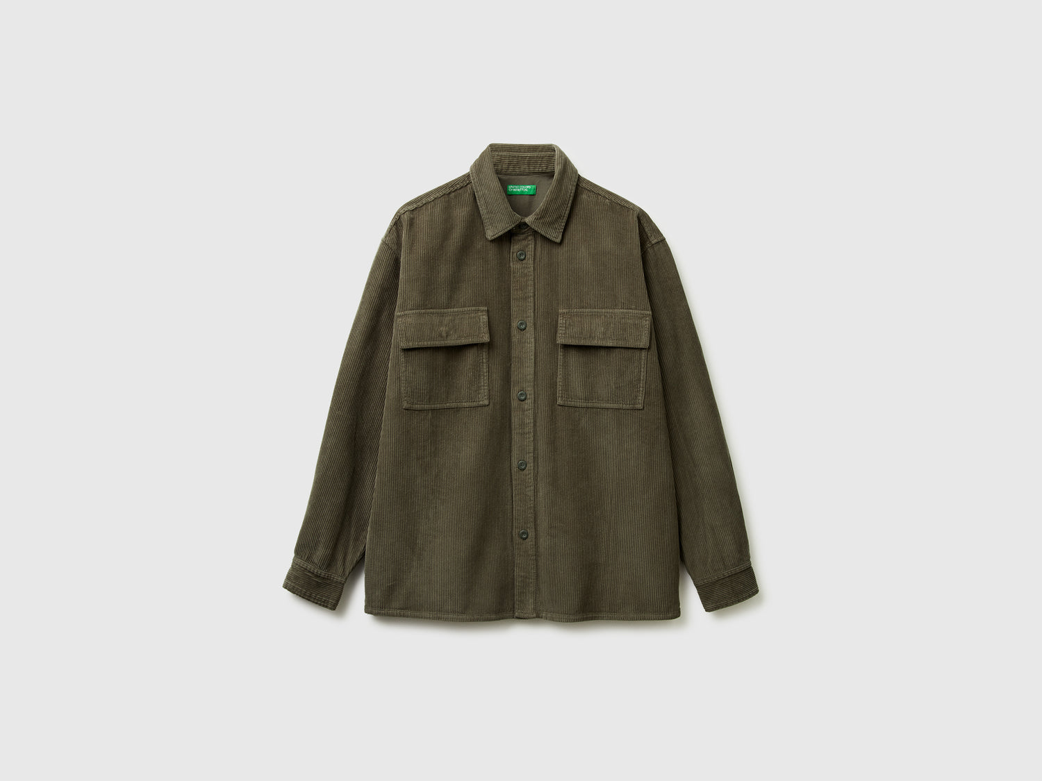 Camicia in velluto a costine da uomo verde militare | Benetton Outlet