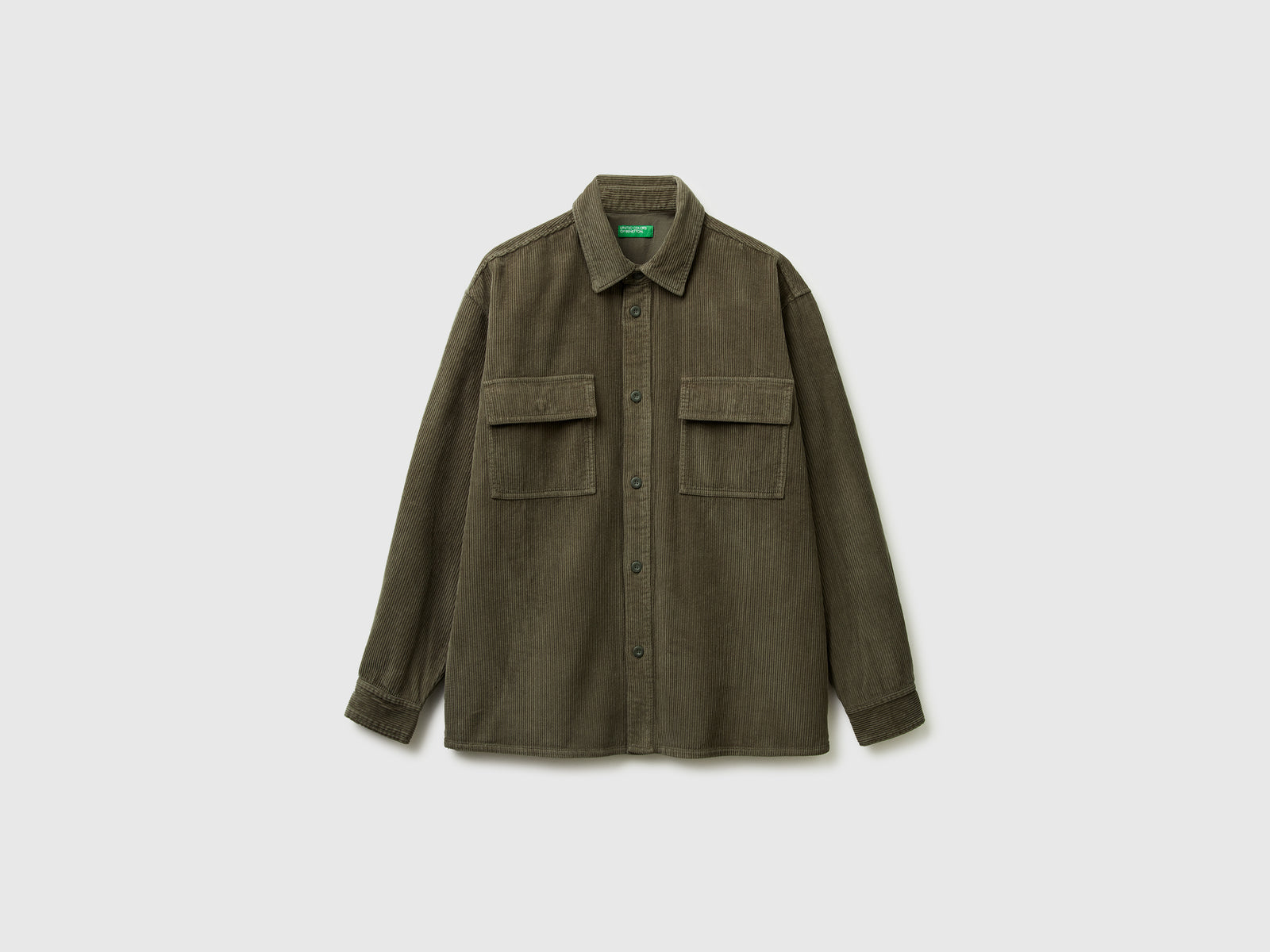 Camicia in velluto a costine da uomo verde militare | Benetton Outlet