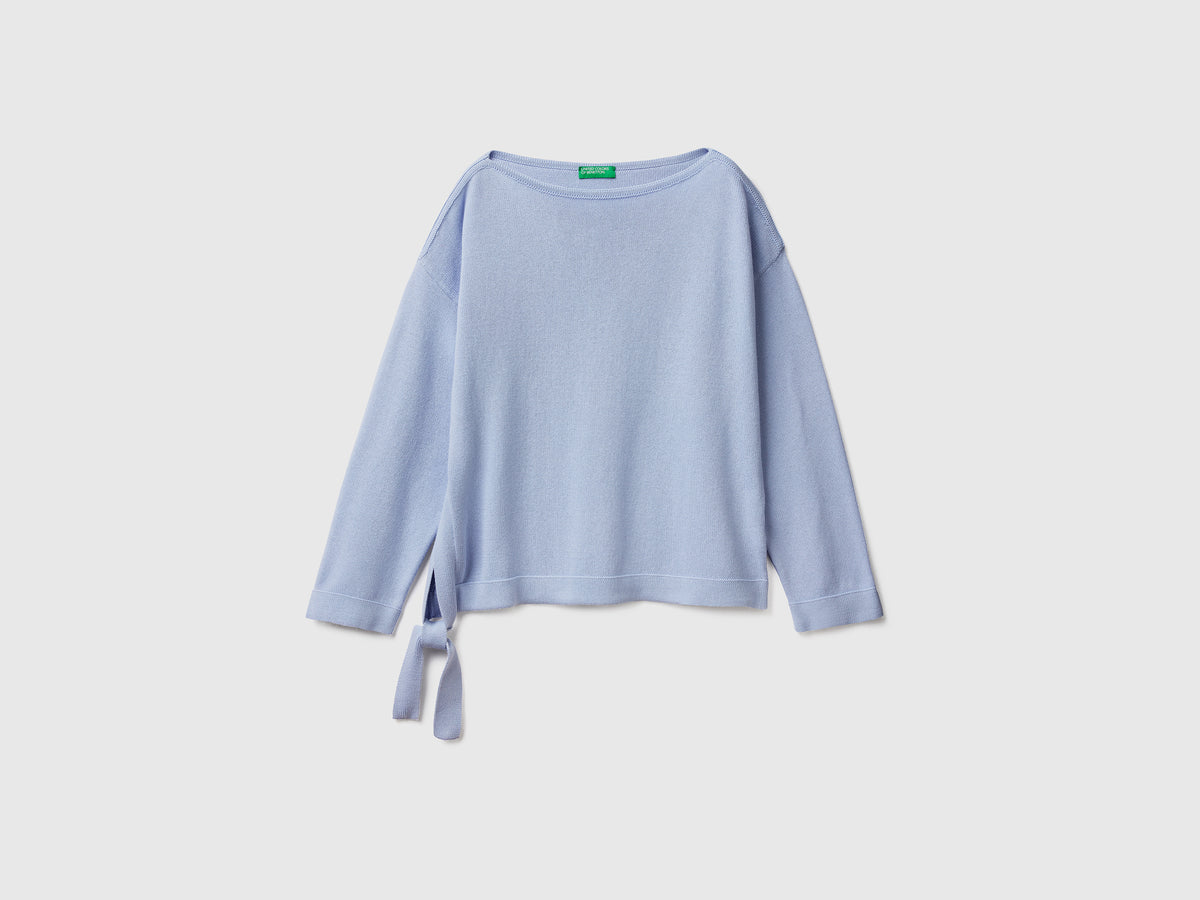 Maglioncino in puro cotone con scollo a barchetta e manica lunga da donna viola | Benetton Outlet