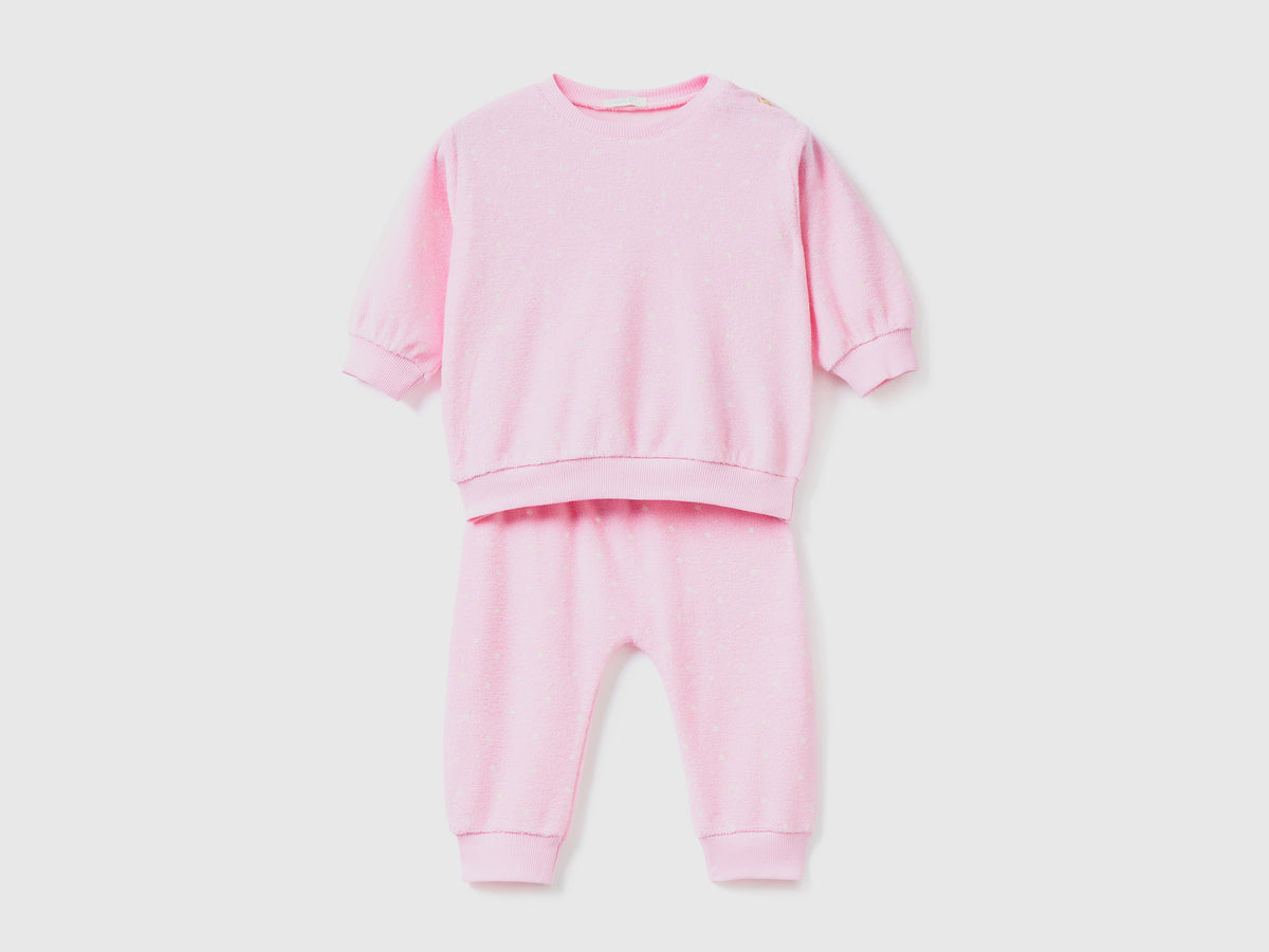 Set maglia e pantaloni in spugna di misto cotone con stampa fantasia