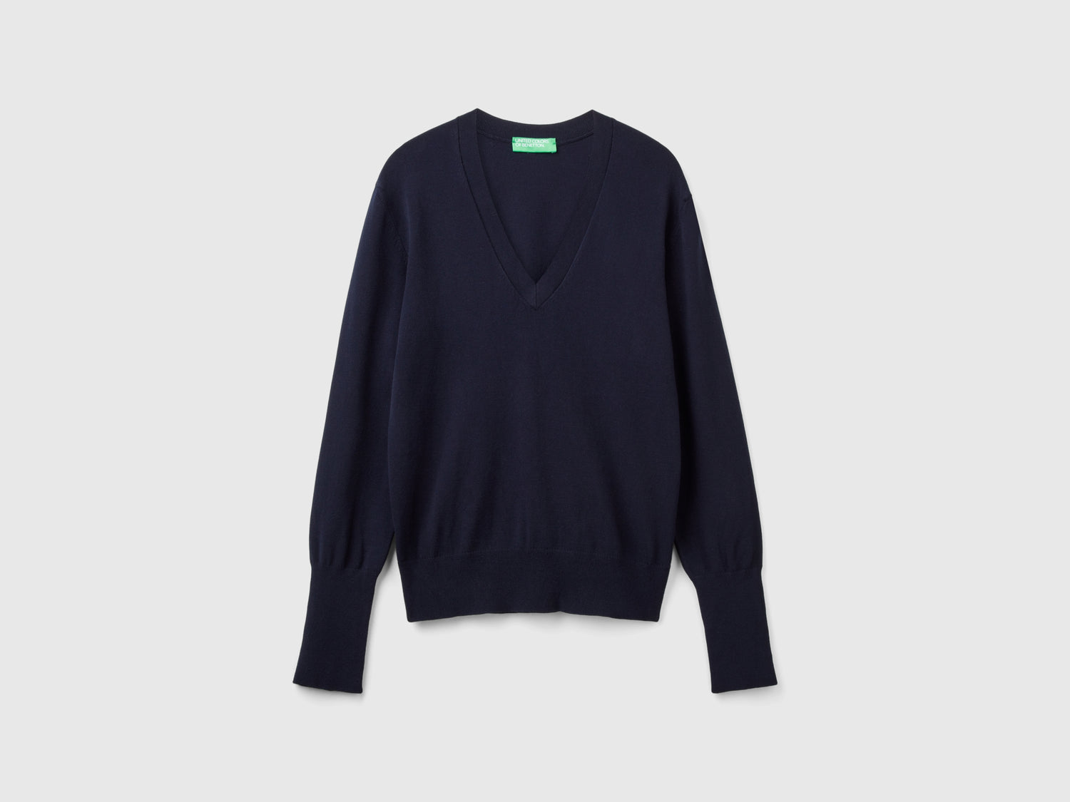 Maglia con scollo a V in misto viscosa da donna blu scuro | Benetton Outlet