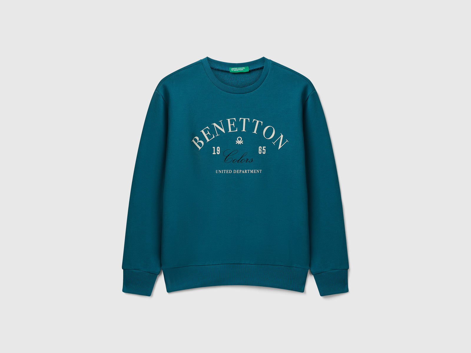 Felpa con logo in cotone da bambino verde ottanio | Benetton Outlet